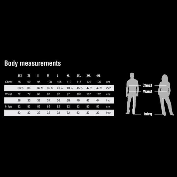 Line 7 Mens Glacier Waterproof Bib Trouser Black Measurements