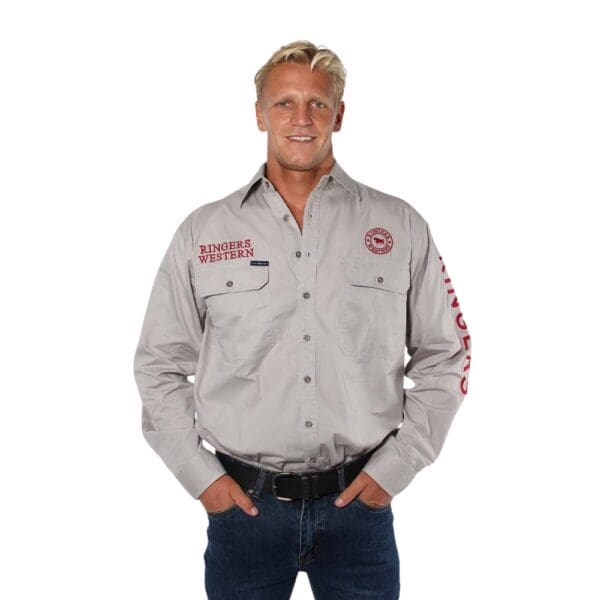 Ringers Western Hawkeye Mens Beige/Red Full Button Work Shirt
