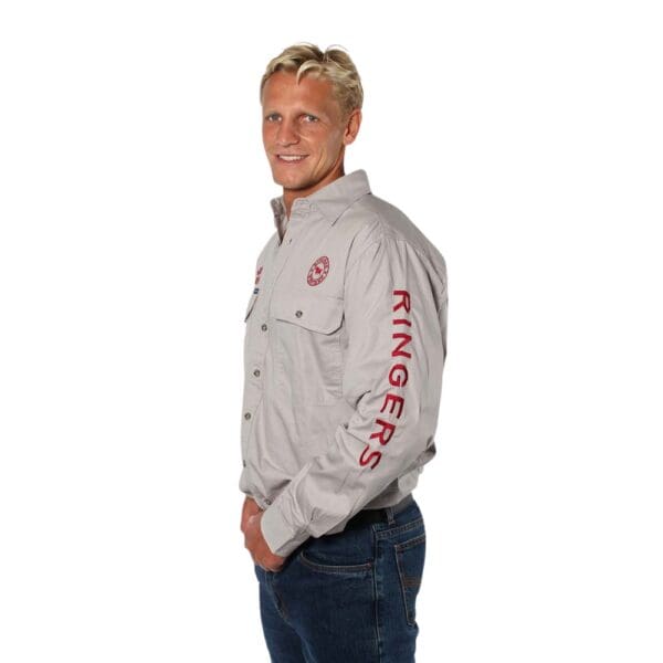 Ringers Western Hawkeye Mens Beige/Red Full Button Work Shirt - Image 2