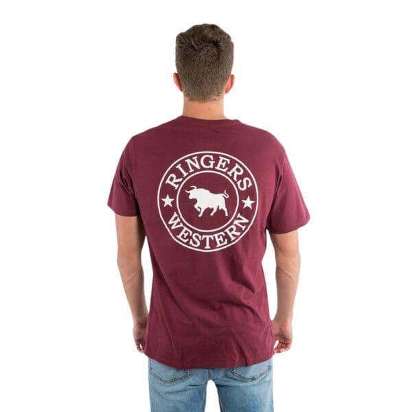 Ringers Western Signature Bull Mens Burgundy/White Loose T-Shirt - Image 2