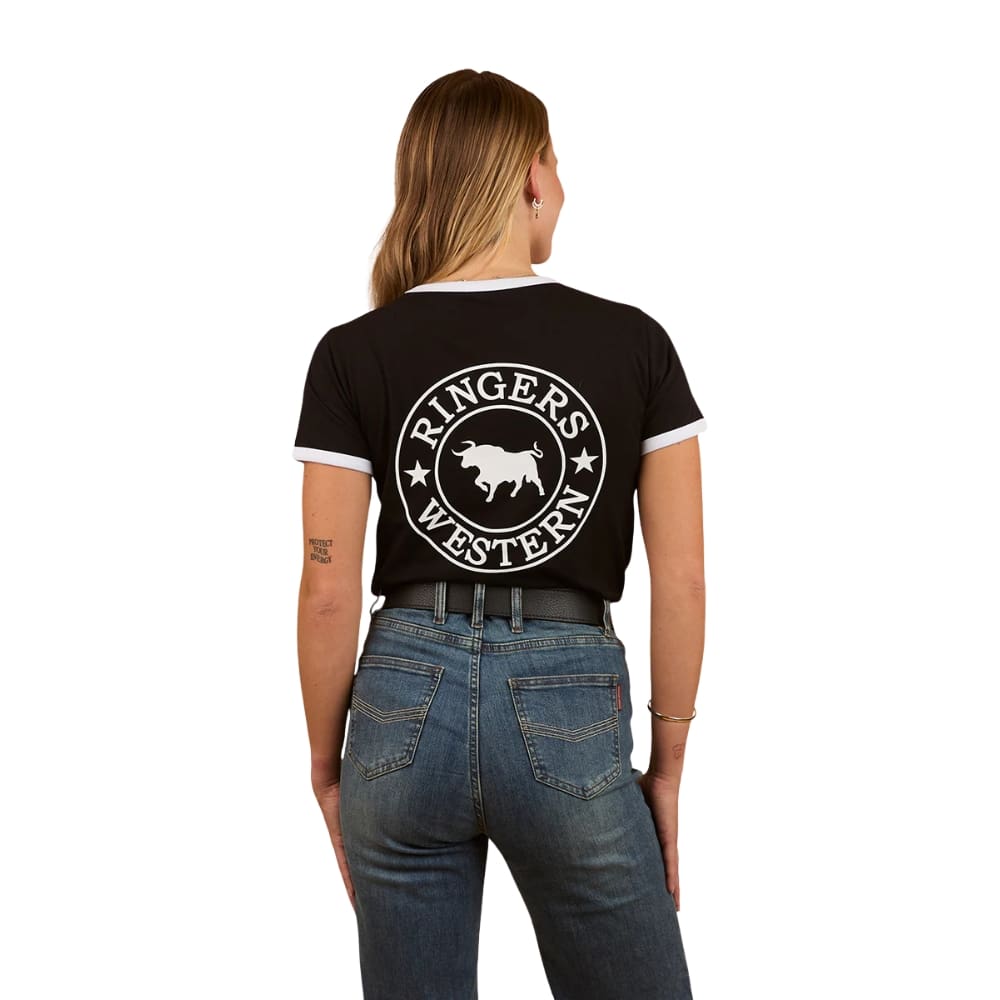 Ringers Western Signature Bull Womens Ringers T-Shirt Black/White - Image 2