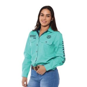 Ringers Western Signature Jillaroo Womens Button Shirt Mint Navy