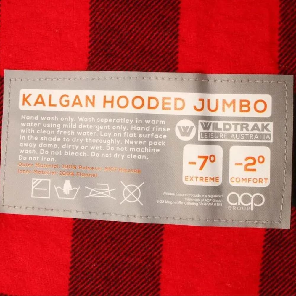 Kalgan Hooded Jumbo Sleeping Bag Black Red 230cm X 90cm -7 Deg - Image 2