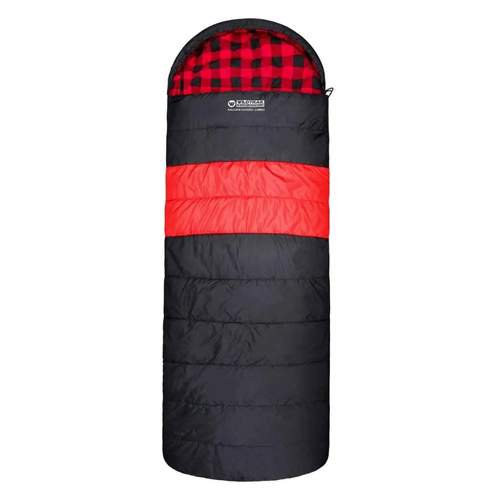 Kalgan Hooded Jumbo Sleeping Bag Black Red 230cm X 90cm -7 Deg